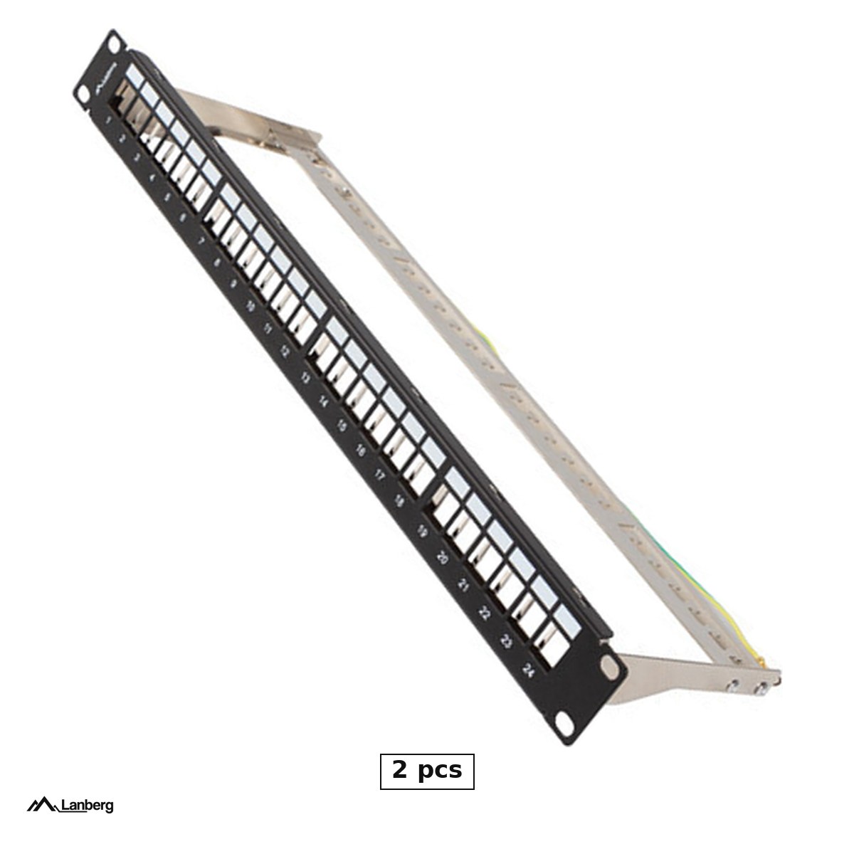 Rack-uri si accesorii - Set 2 x patch panel gol Lanberg 19 inch 1U cu 24 de locasuri pentru module keystone, ecranat FTP, cu impamantare, otel galvanizat, negru, PPKS-0924-B
