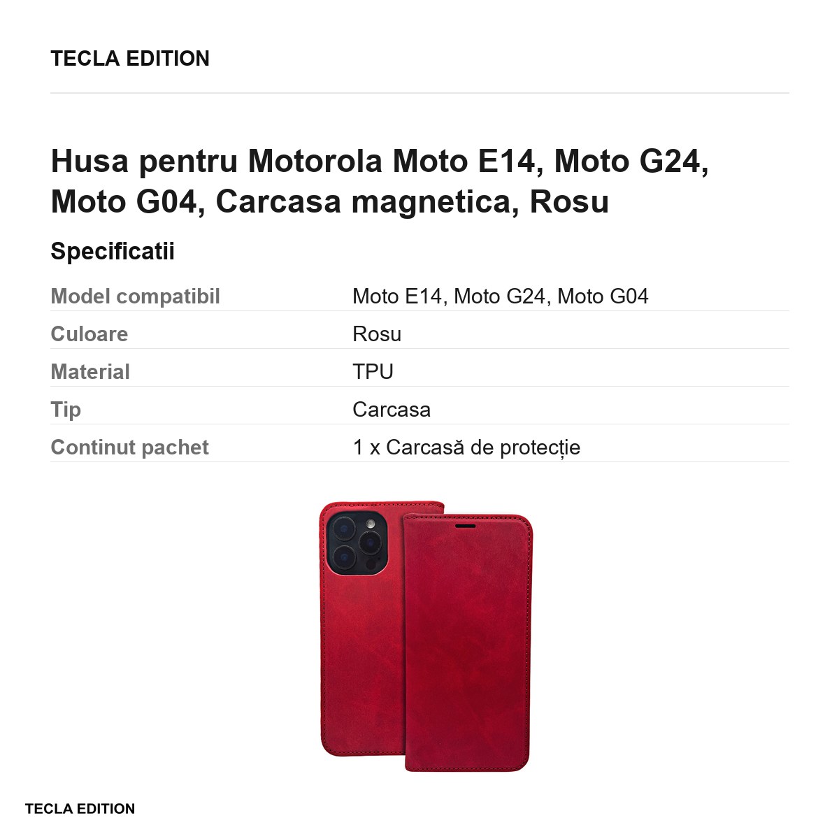 Husa Smart Suede pentru Motorola Moto E14, Moto G24, Moto G04, tip carte cu inchidere magnetica, Rosu [3]