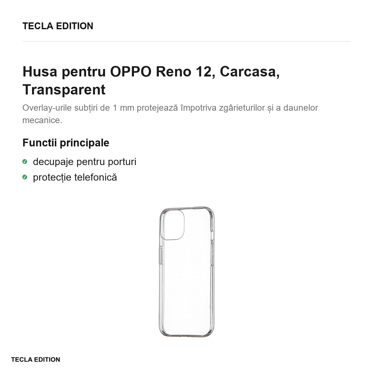 Husa Slim 1 mm pentru OPPO Reno 12, Carcasa, Transparent [2]