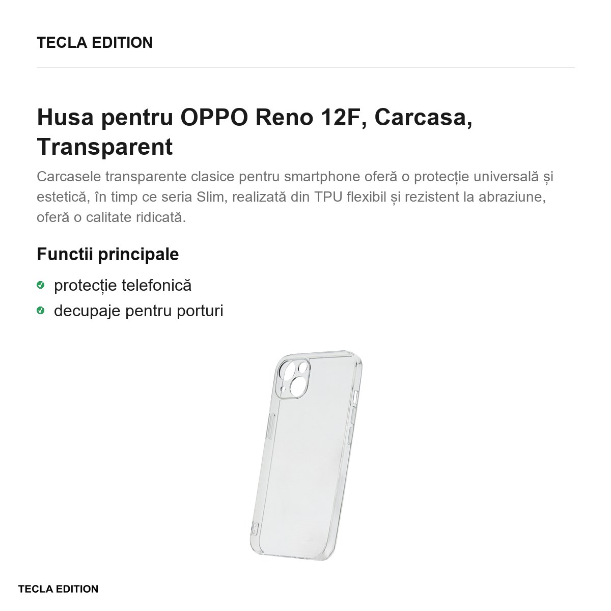 Husa Slim 2 mm pentru OPPO Reno 12F, Carcasa, Transparent [2]
