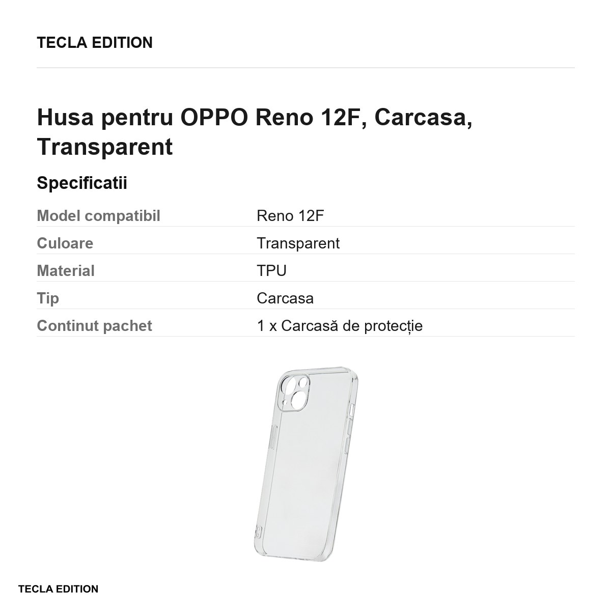 Husa Slim 2 mm pentru OPPO Reno 12F, Carcasa, Transparent [3]