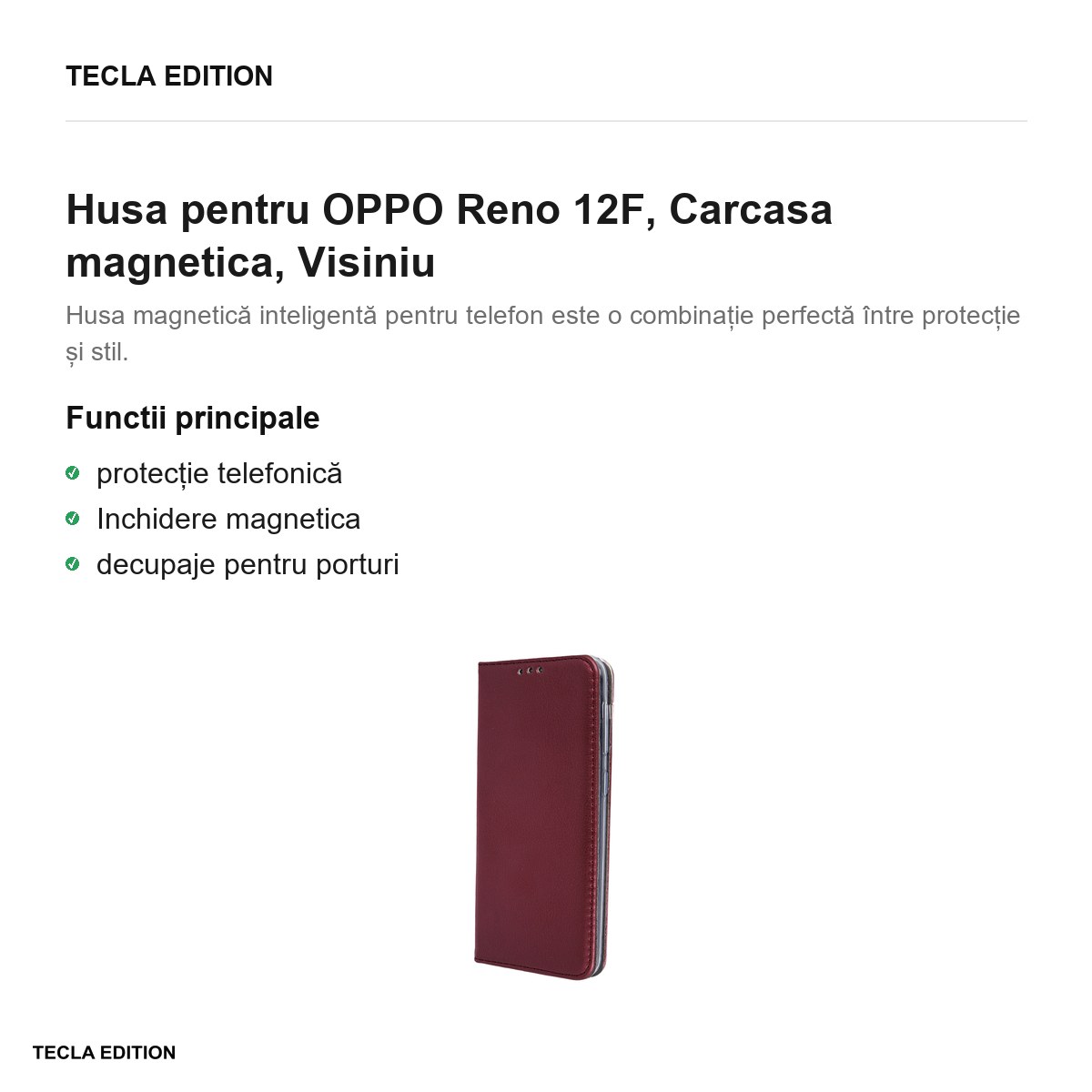 Husa Smart Magnetic pentru OPPO Reno 12F, tip carte cu inchidere magnetica, Visiniu [2]