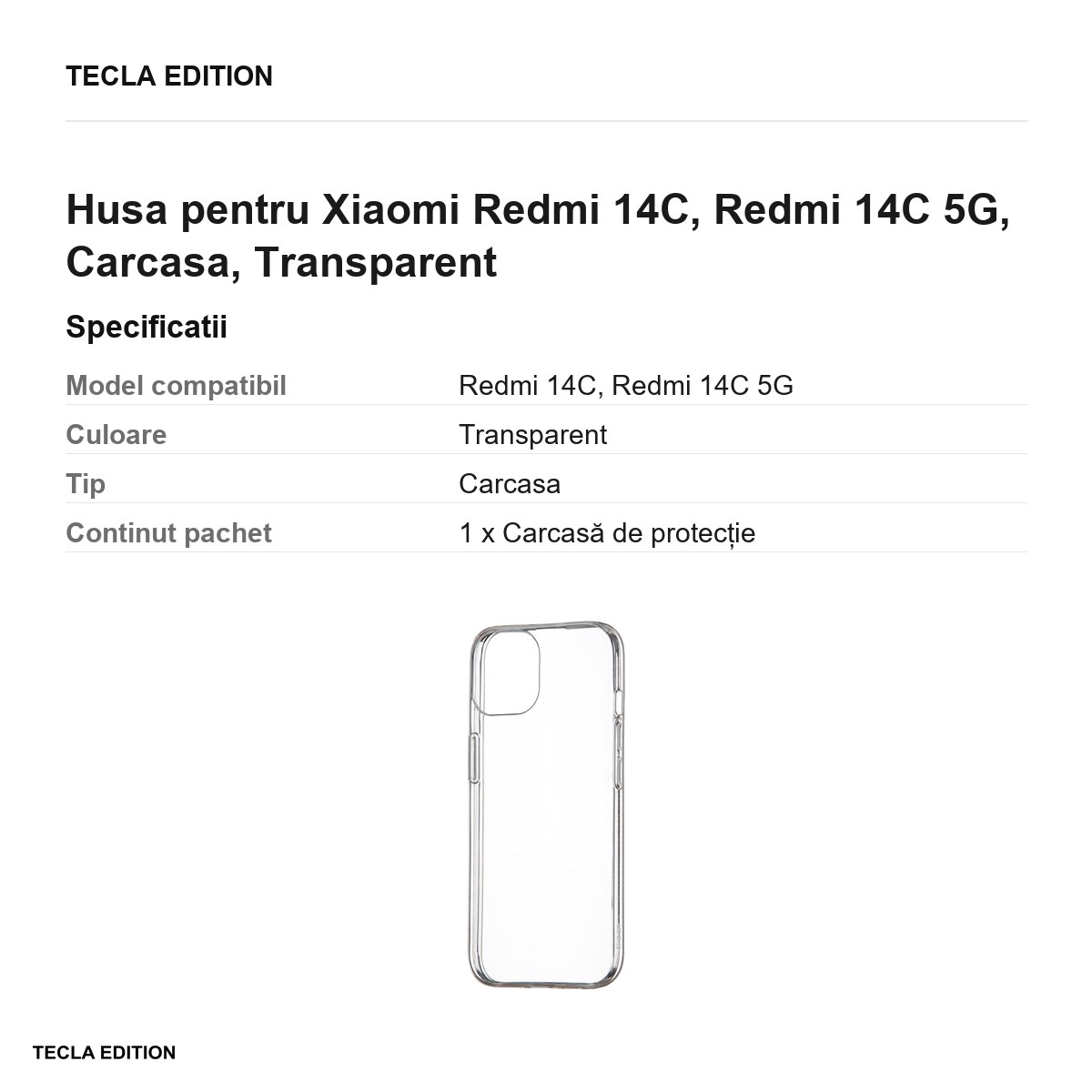 Husa Slim 1 mm pentru Xiaomi Redmi 14C, Redmi 14C 5G, Carcasa, Transparent [3]