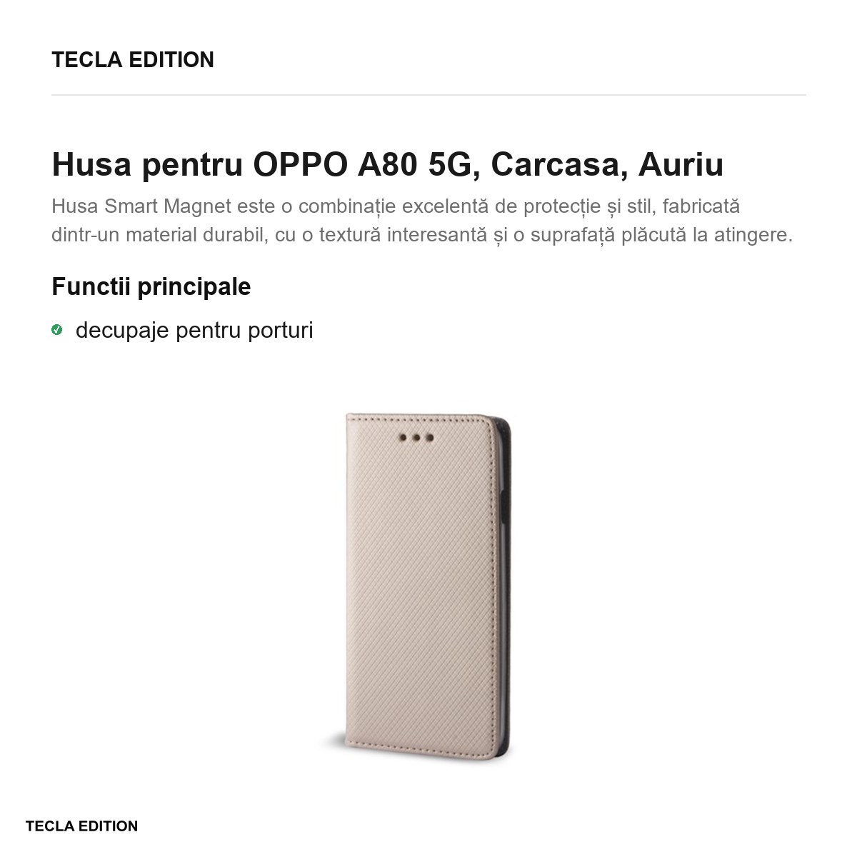 Husa Smart Magnet pentru OPPO A80 5G, tip carte, Auriu [2]