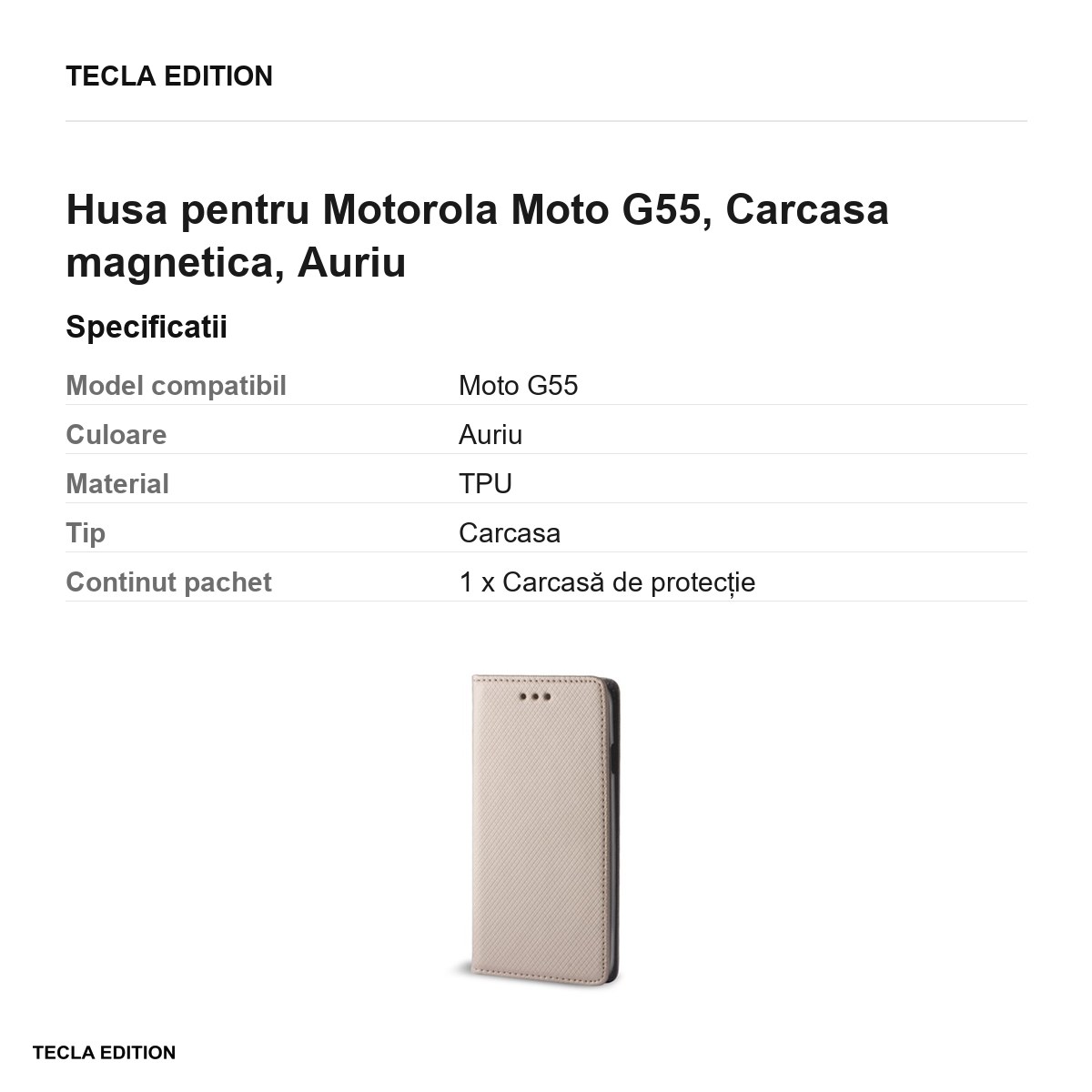 Husa Smart Magnet pentru Motorola Moto G55, tip carte cu inchidere magnetica, Auriu [3]