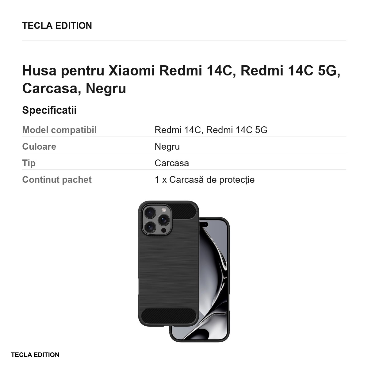 Husa Simple Black pentru Xiaomi Redmi 14C, Redmi 14C 5G, Carcasa, Negru [3]