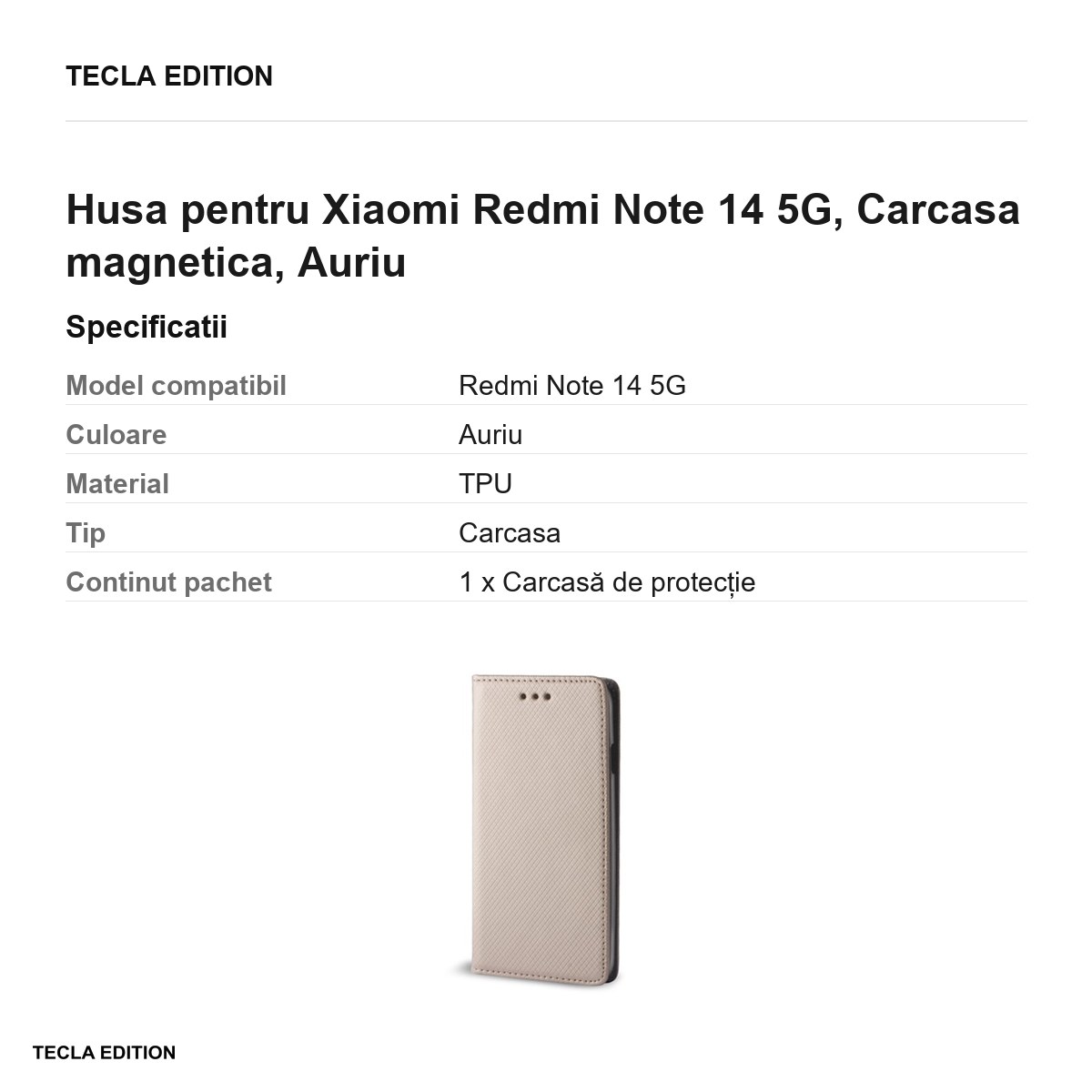 Husa Smart Magnet pentru Xiaomi Redmi Note 14 5G, tip carte cu inchidere magnetica, Auriu [3]