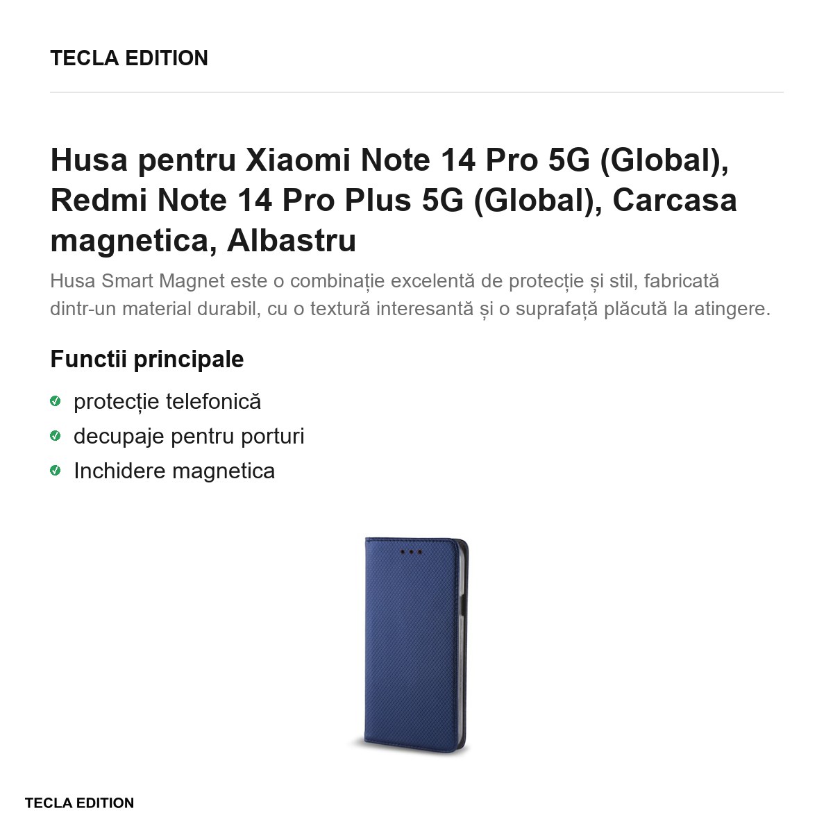 Husa Smart Magnet pentru Xiaomi Note 14 Pro 5G (Global), Redmi Note 14 Pro Plus 5G (Global), tip carte cu inchidere magnetica, Albastru [2]