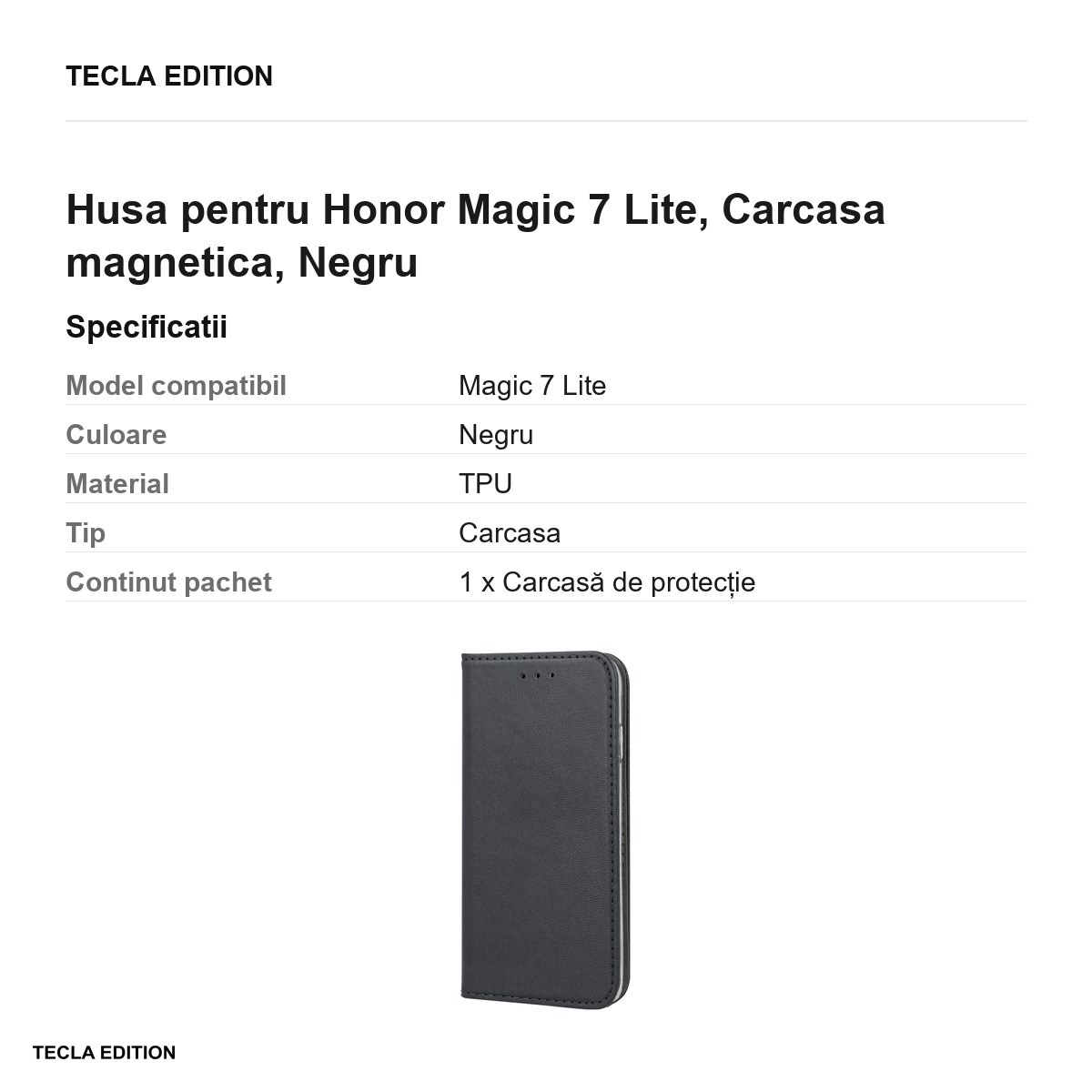 Husa Smart Magnetic pentru Honor Magic 7 Lite, tip carte cu inchidere magnetica, Negru [3]