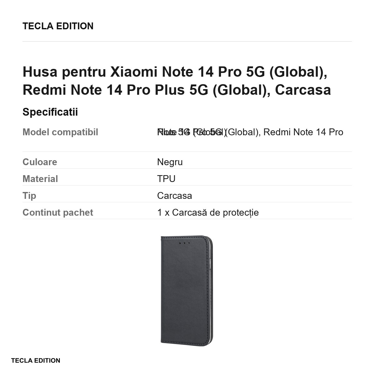 Husa Smart Magnetic pentru Xiaomi Note 14 Pro 5G (Global), Redmi Note 14 Pro Plus 5G (Global), tip carte cu inchidere magnetica, Negru [3]