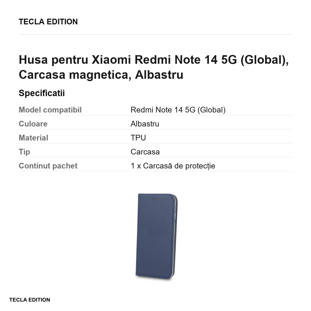Husa Smart Magnetic pentru Xiaomi Redmi Note 14 5G (Global), tip carte cu inchidere magnetica, Albastru [3]