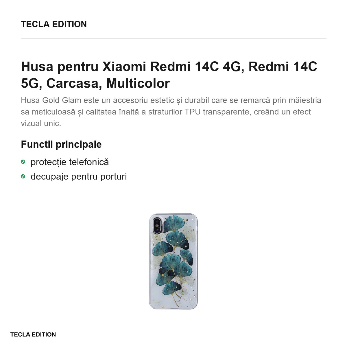 Husa Gold Glam leaves pentru Xiaomi Redmi 14C 4G, Redmi 14C 5G, Carcasa, Multicolor [2]