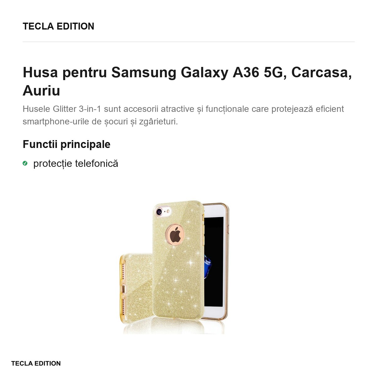 Husa Glitter 3in1 pentru Samsung Galaxy A36 5G, Carcasa, Auriu [2]