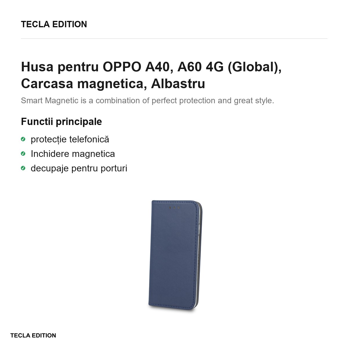 Husa Smart Magnetic pentru OPPO A40, A60 4G (Global), tip carte cu inchidere magnetica, Albastru [2]