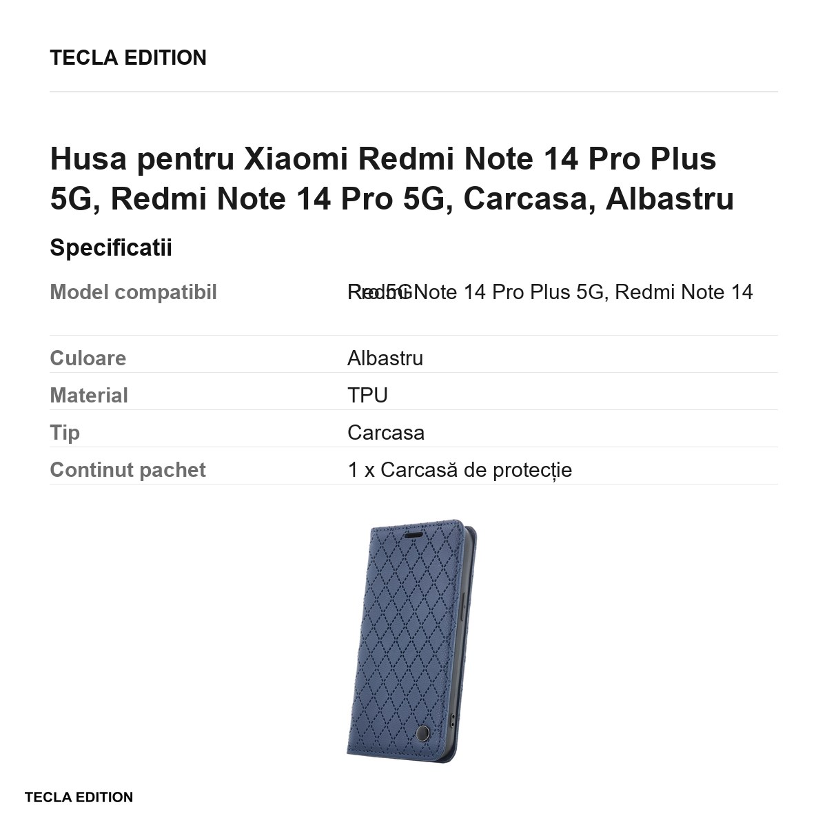 Husa Smart Caro pentru Xiaomi Redmi Note 14 Pro Plus 5G, Redmi Note 14 Pro 5G, tip carte, Albastru [3]