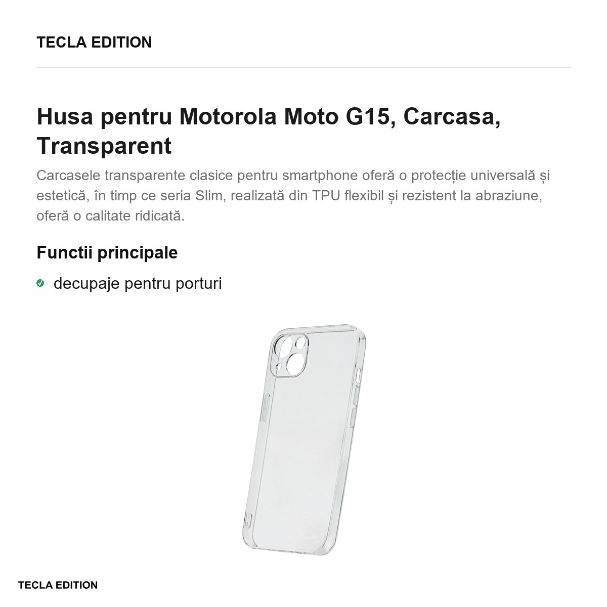 Husa Slim 2 mm pentru Motorola Moto G15, Carcasa, Transparent [2]
