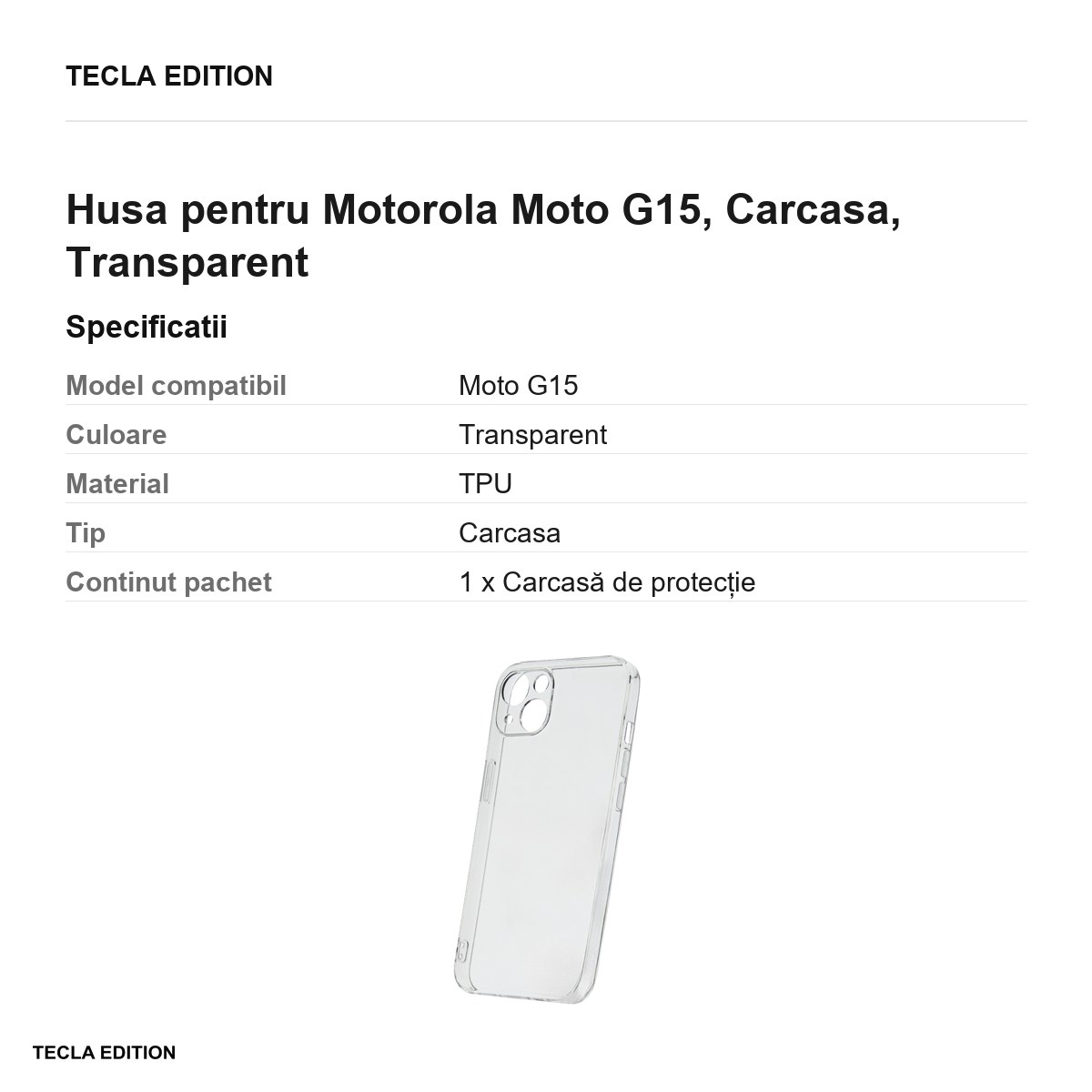 Husa Slim 2 mm pentru Motorola Moto G15, Carcasa, Transparent [3]