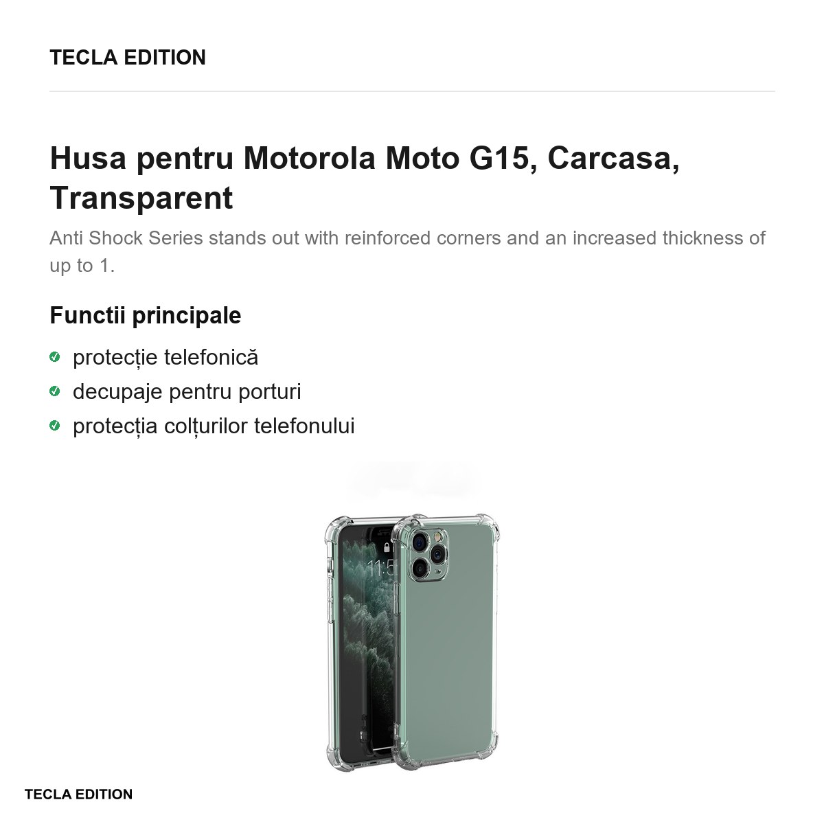 Husa Anti Shock 1,5 mm pentru Motorola Moto G15, Carcasa, Transparent [2]