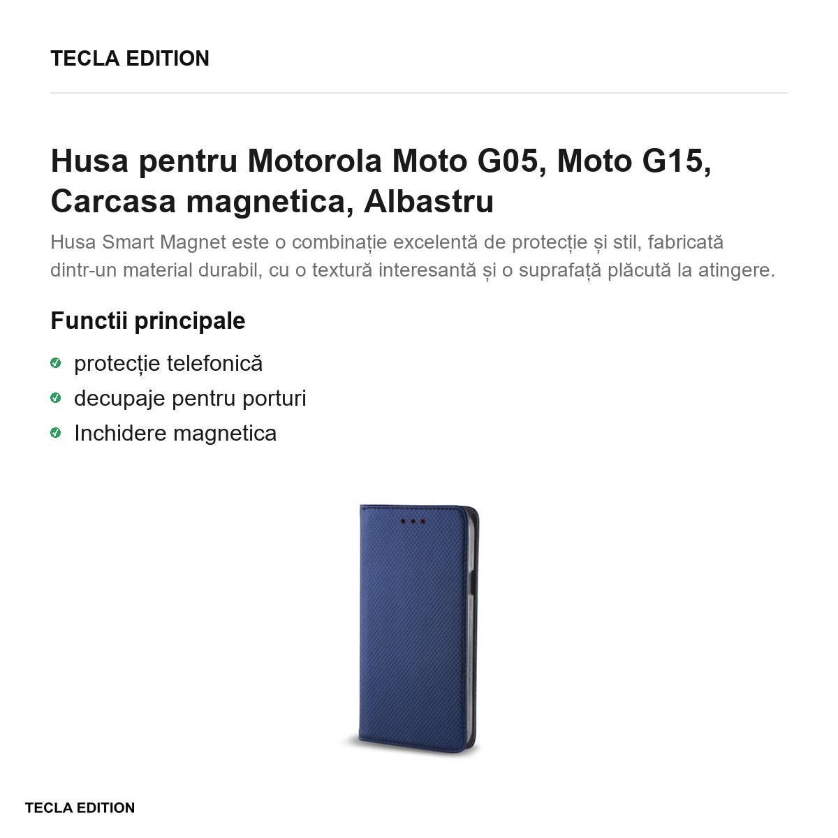 Husa Smart Magnet pentru Motorola Moto G05, Moto G15, tip carte cu inchidere magnetica, Albastru [2]