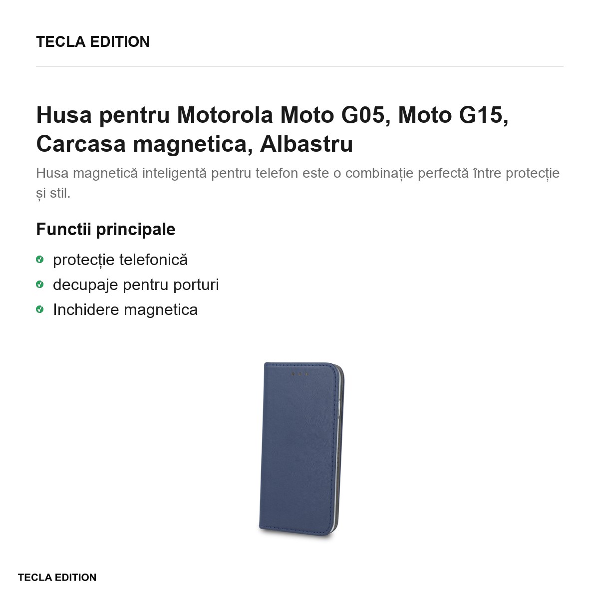 Husa Smart Magnetic pentru Motorola Moto G05, Moto G15, tip carte cu inchidere magnetica, Albastru [2]