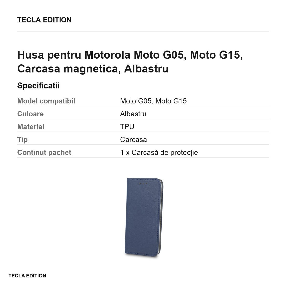 Husa Smart Magnetic pentru Motorola Moto G05, Moto G15, tip carte cu inchidere magnetica, Albastru [3]