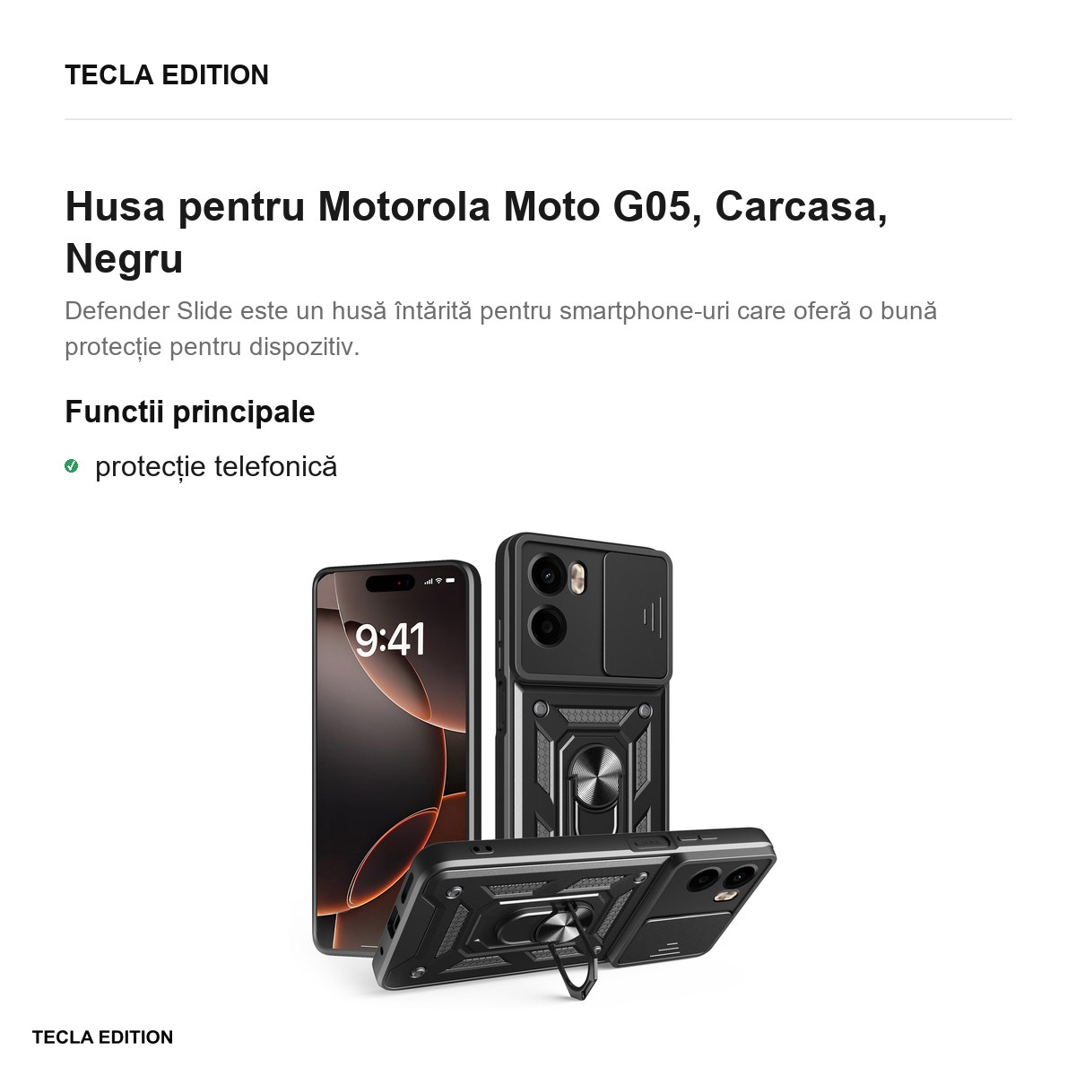 Husa Defender Slide pentru Motorola Moto G05, Carcasa, Negru [2]