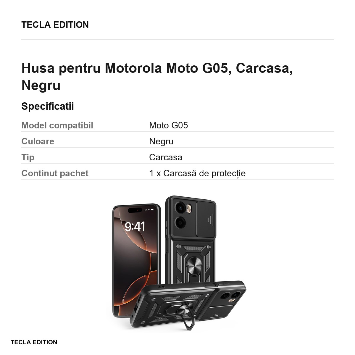 Husa Defender Slide pentru Motorola Moto G05, Carcasa, Negru [3]