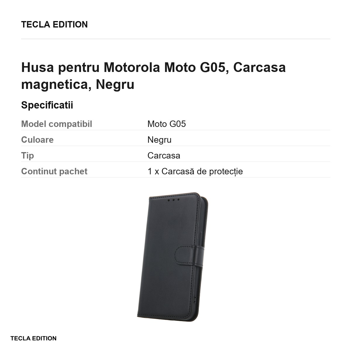 Husa Smart Classic pentru Motorola Moto G05, tip carte cu inchidere magnetica, Negru [3]