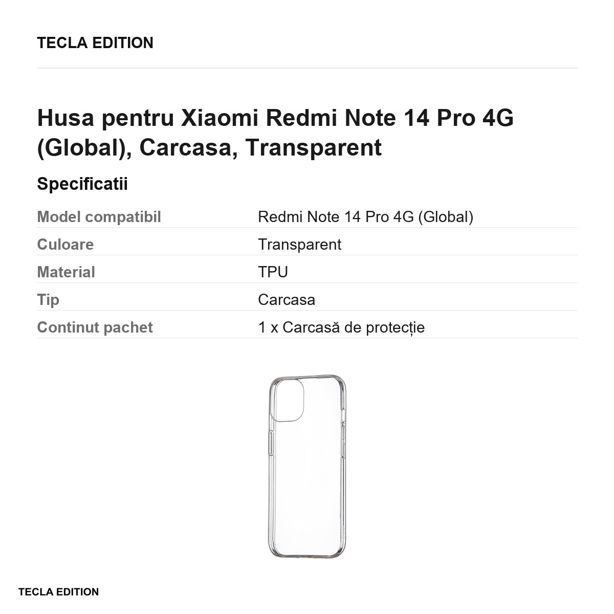 Husa Slim 1 mm pentru Xiaomi Redmi Note 14 Pro 4G (Global), Carcasa, Transparent [3]