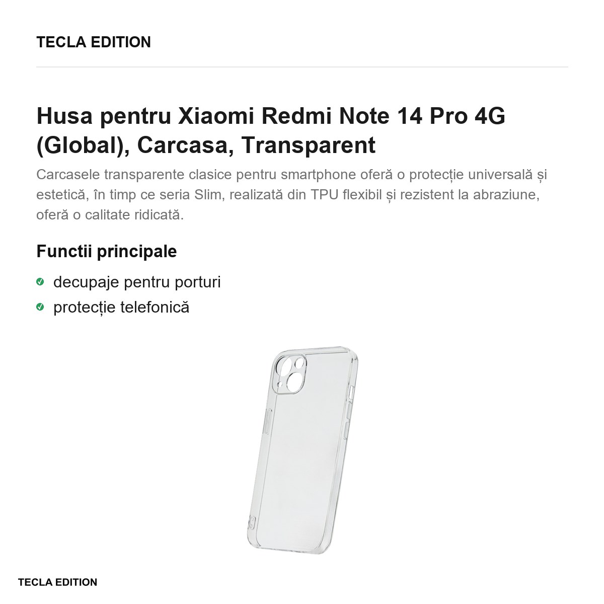 Husa Slim 2 mm pentru Xiaomi Redmi Note 14 Pro 4G (Global), Carcasa, Transparent [2]