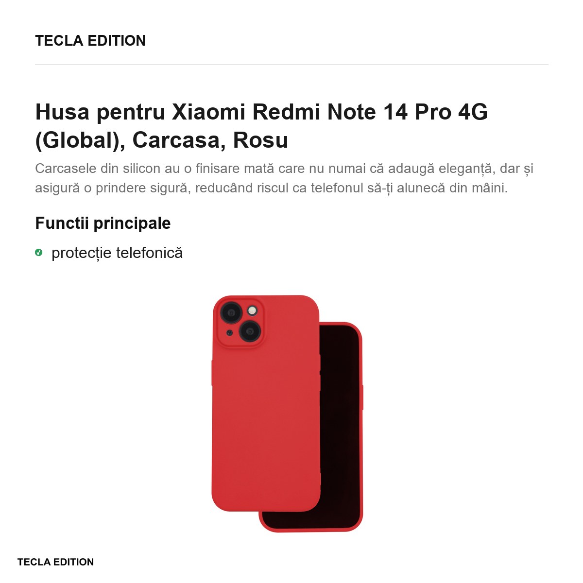 Husa Silicon pentru Xiaomi Redmi Note 14 Pro 4G (Global), Carcasa, Rosu [2]