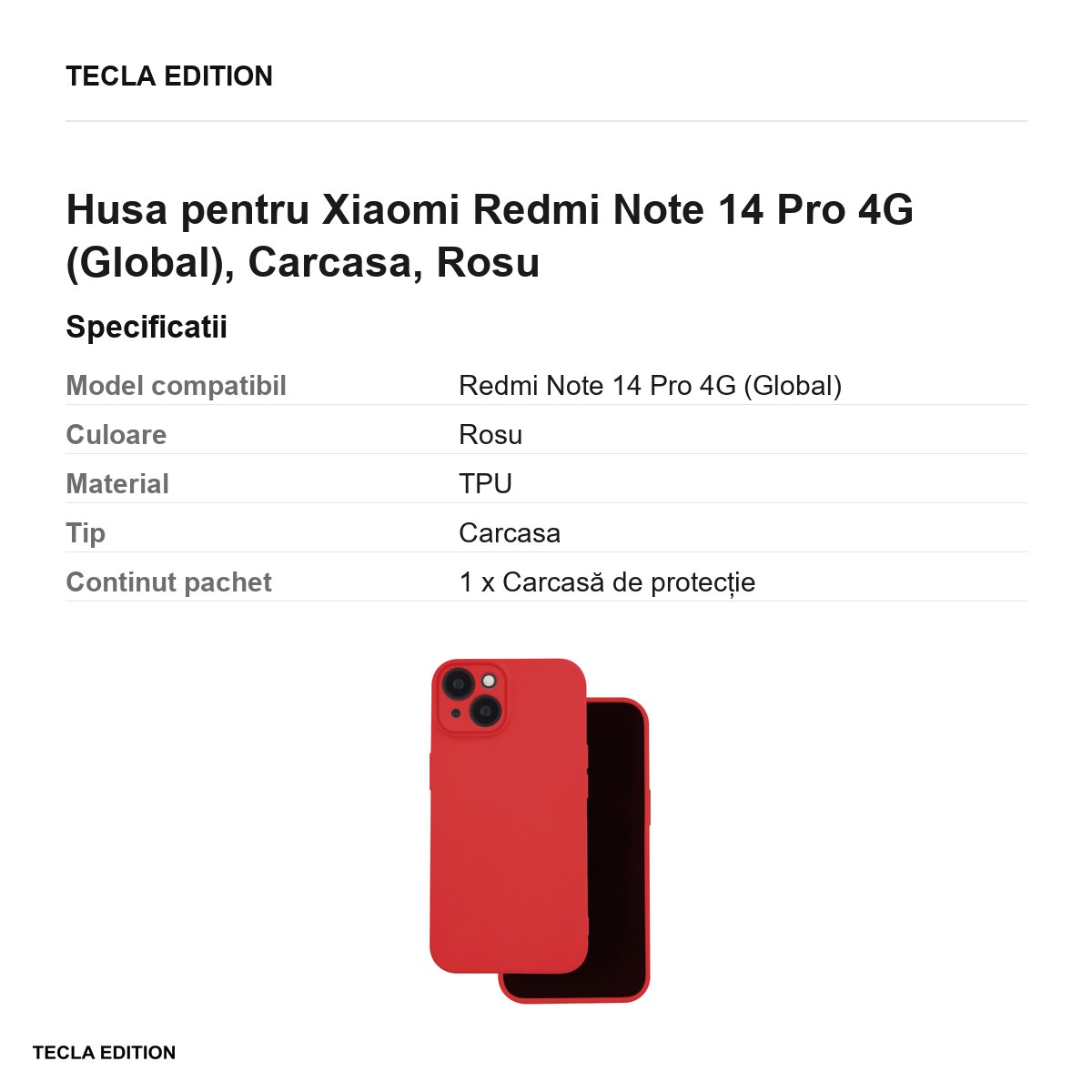 Husa Silicon pentru Xiaomi Redmi Note 14 Pro 4G (Global), Carcasa, Rosu [3]