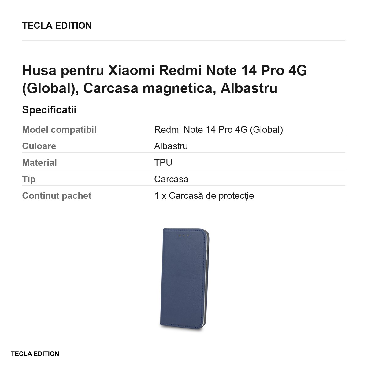 Husa Smart Magnetic pentru Xiaomi Redmi Note 14 Pro 4G (Global), tip carte cu inchidere magnetica, Albastru [3]