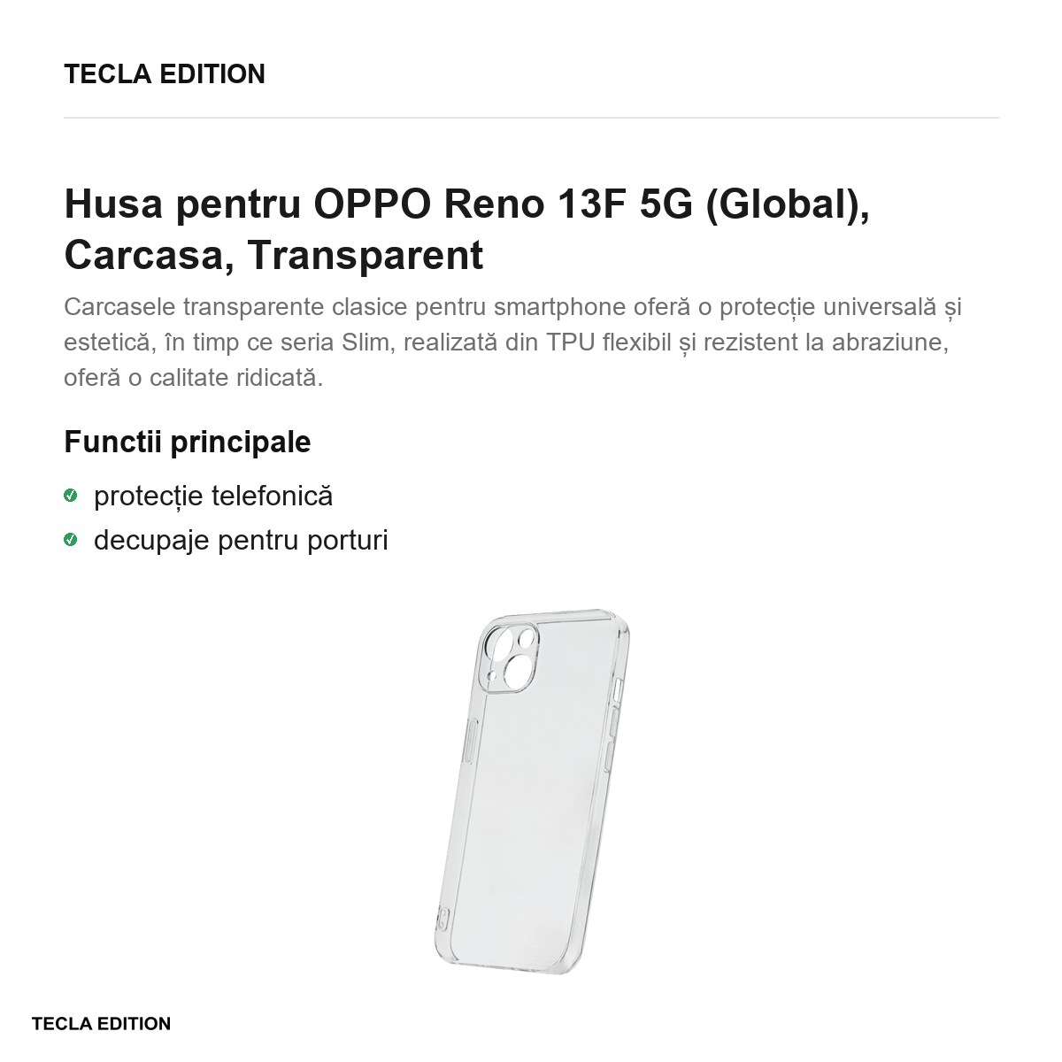 Husa Slim 2 mm pentru OPPO Reno 13F 5G (Global), Carcasa, Transparent [2]