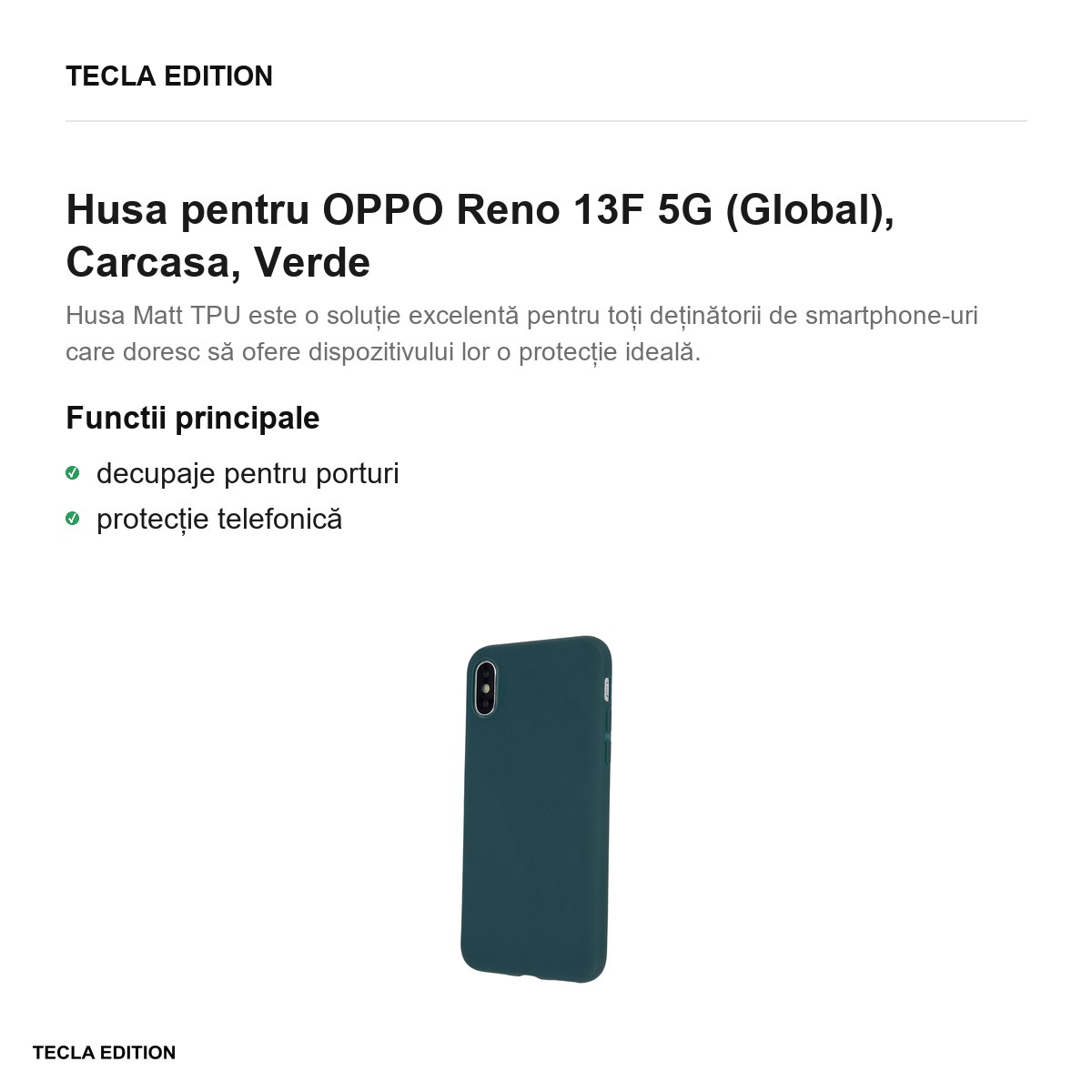 Husa Matt TPU forest pentru OPPO Reno 13F 5G (Global), Carcasa, Verde [2]