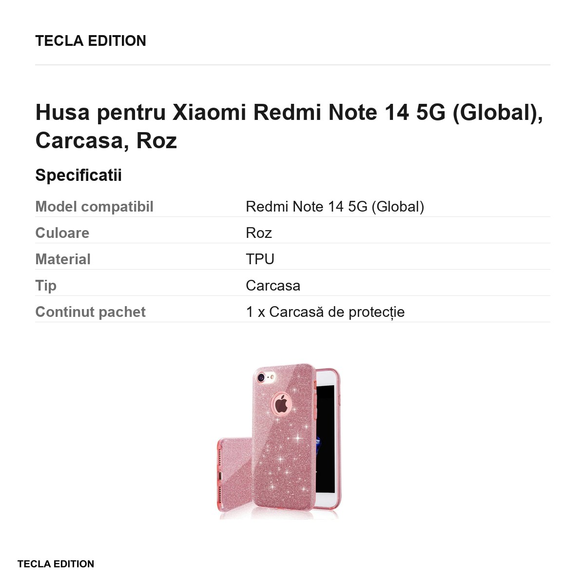 Husa Glitter 3in1 pentru Xiaomi Redmi Note 14 5G (Global), Carcasa, Roz [3]