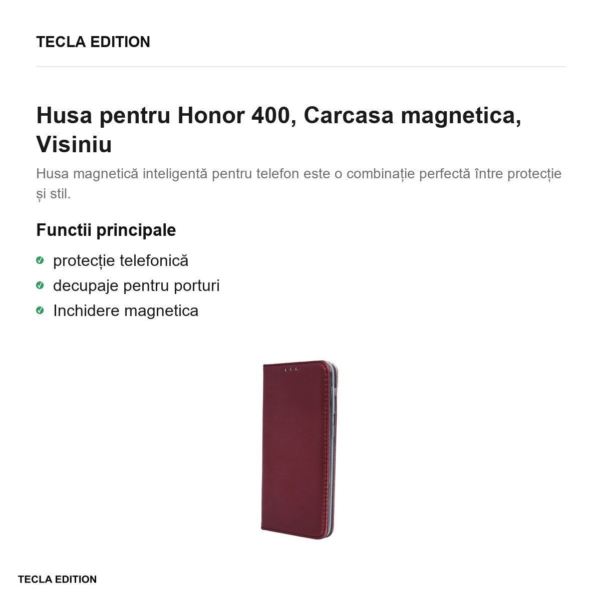 Husa Smart Magnetic pentru Honor 400, tip carte cu inchidere magnetica, Visiniu [2]