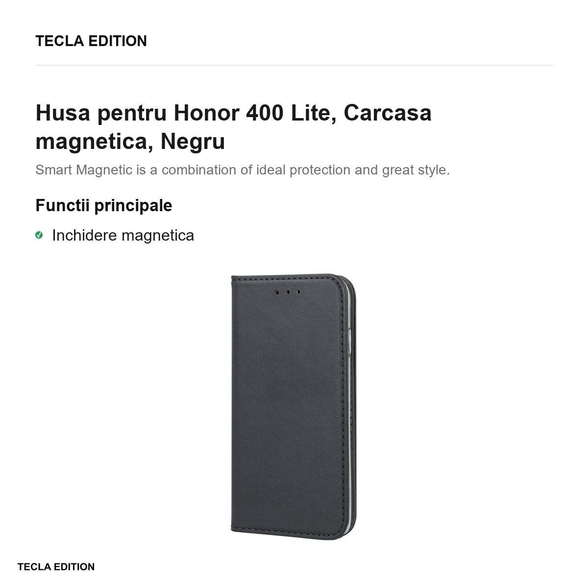 Husa Smart Magnetic pentru Honor 400 Lite, tip carte cu inchidere magnetica, Negru [2]