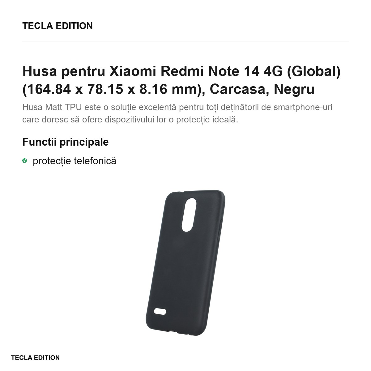 Husa Matt TPU pentru Xiaomi Redmi Note 14 4G (Global), Carcasa, Negru [2]