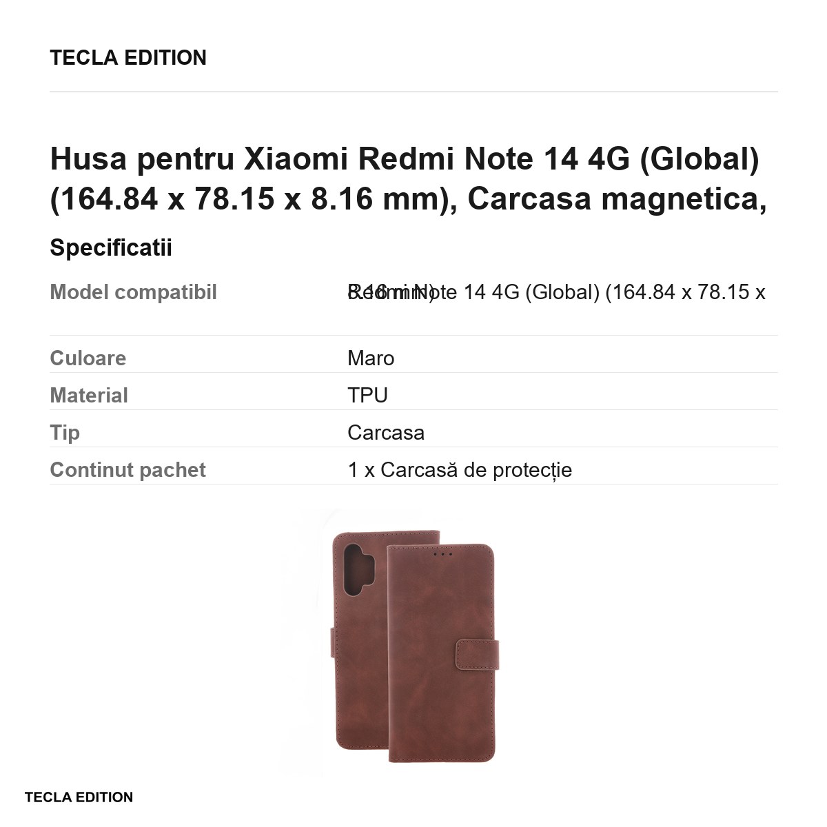 Husa Smart Velvet pentru Xiaomi Redmi Note 14 4G (Global), tip carte cu inchidere magnetica, Maro [3]
