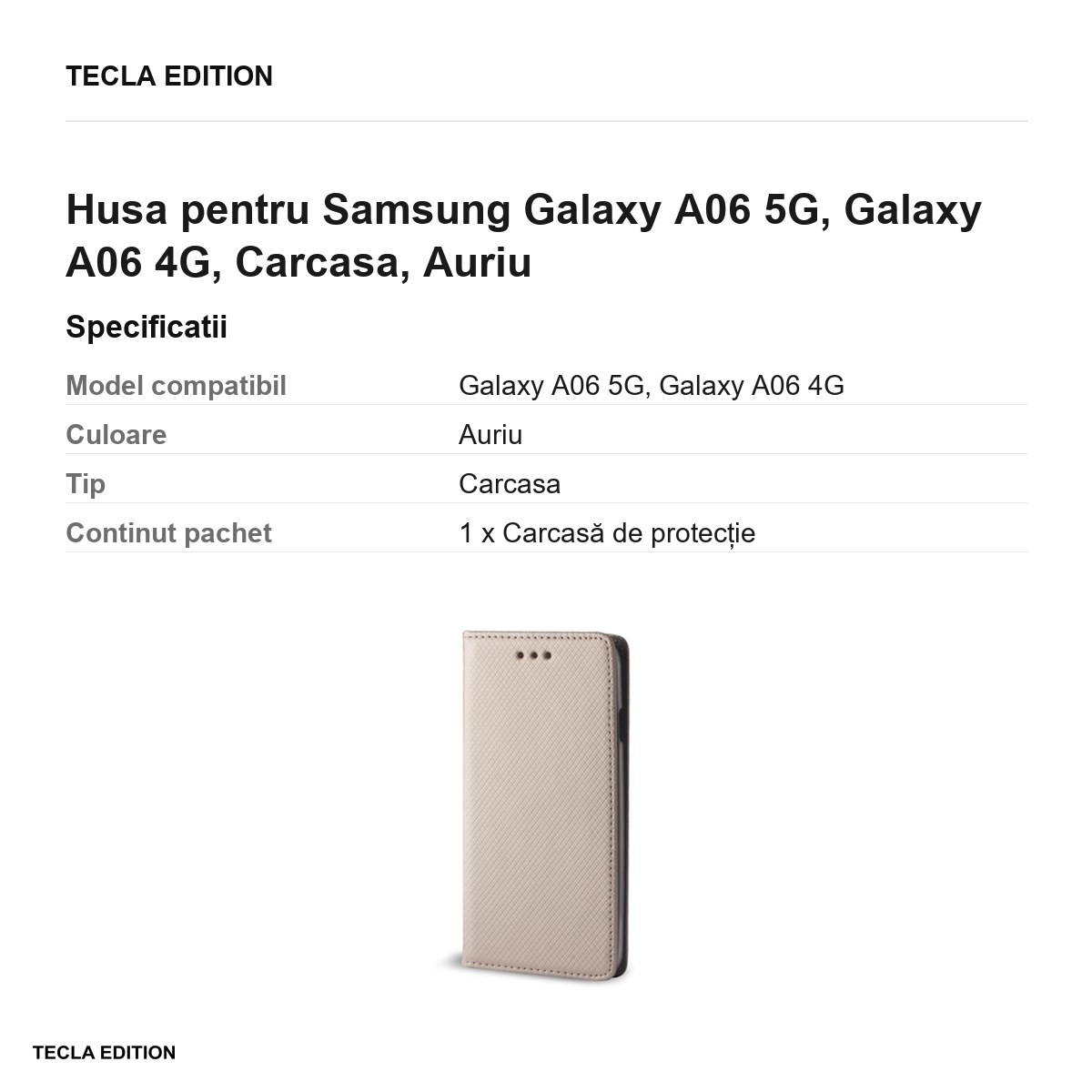 Husa Smart Magnet pentru Samsung Galaxy A06 5G, Galaxy A06 4G, tip carte, Auriu [3]