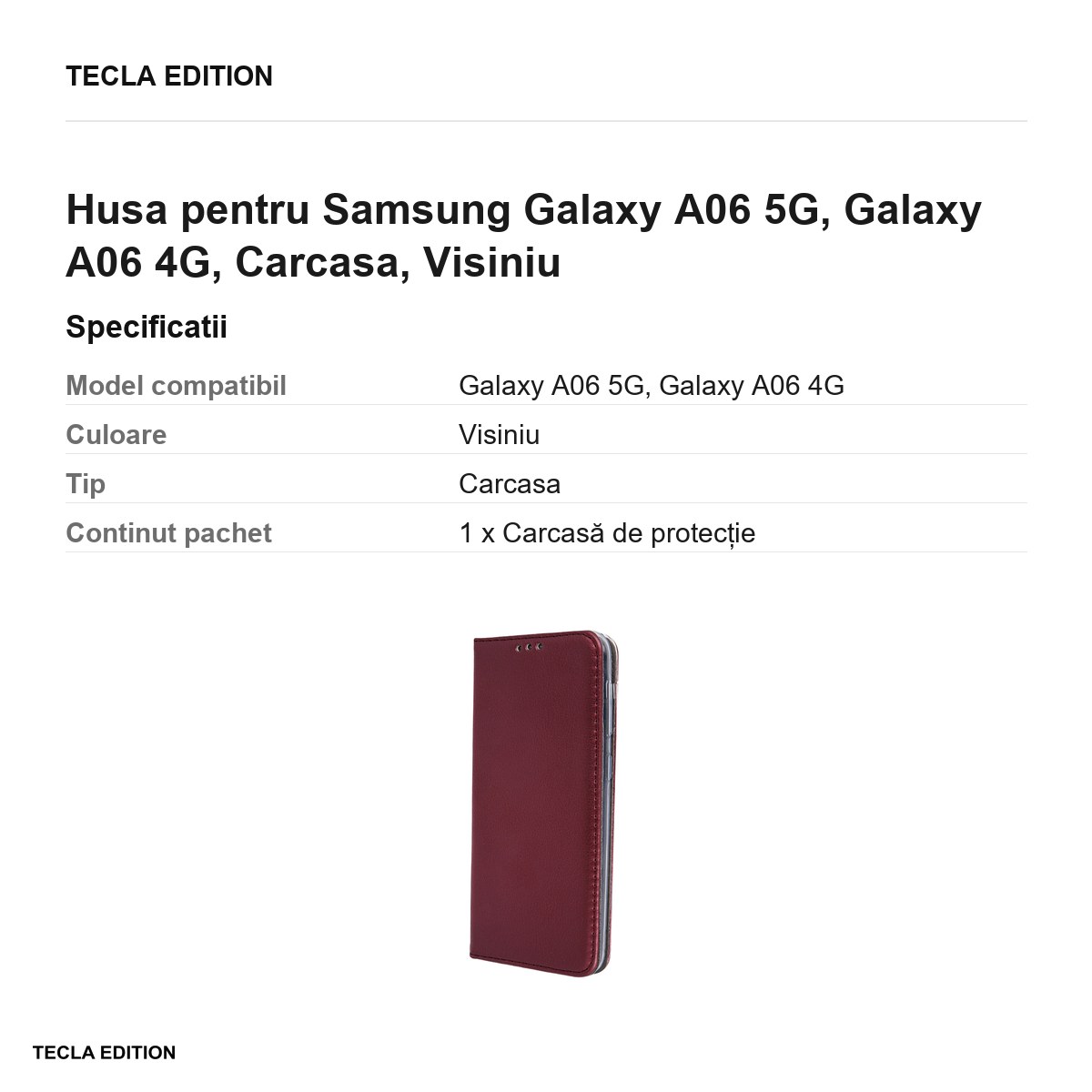 Husa Smart Magnetic pentru Samsung Galaxy A06 5G, Galaxy A06 4G, tip carte, Visiniu [3]