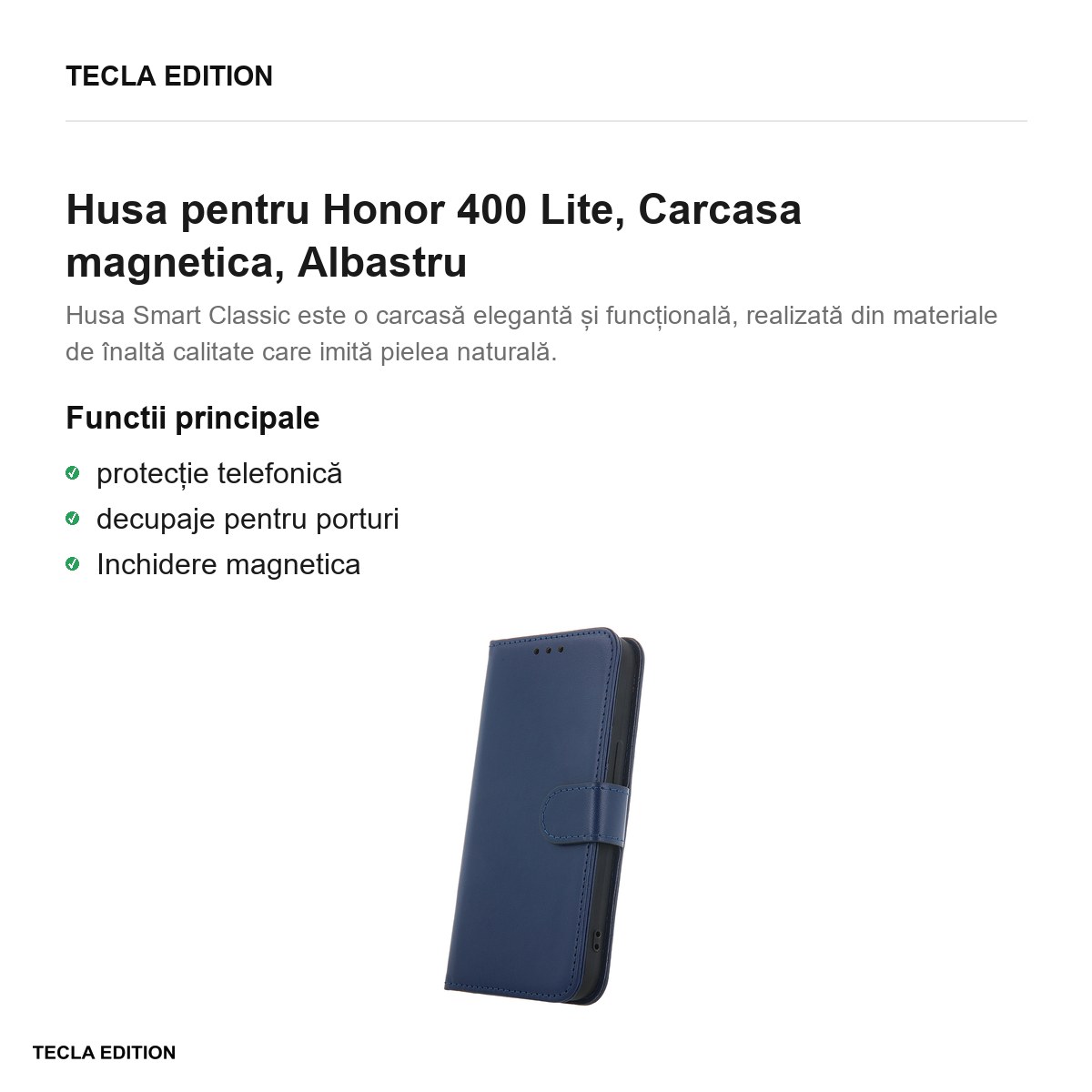 Husa Smart Classic pentru Honor 400 Lite, tip carte cu inchidere magnetica, Albastru [2]