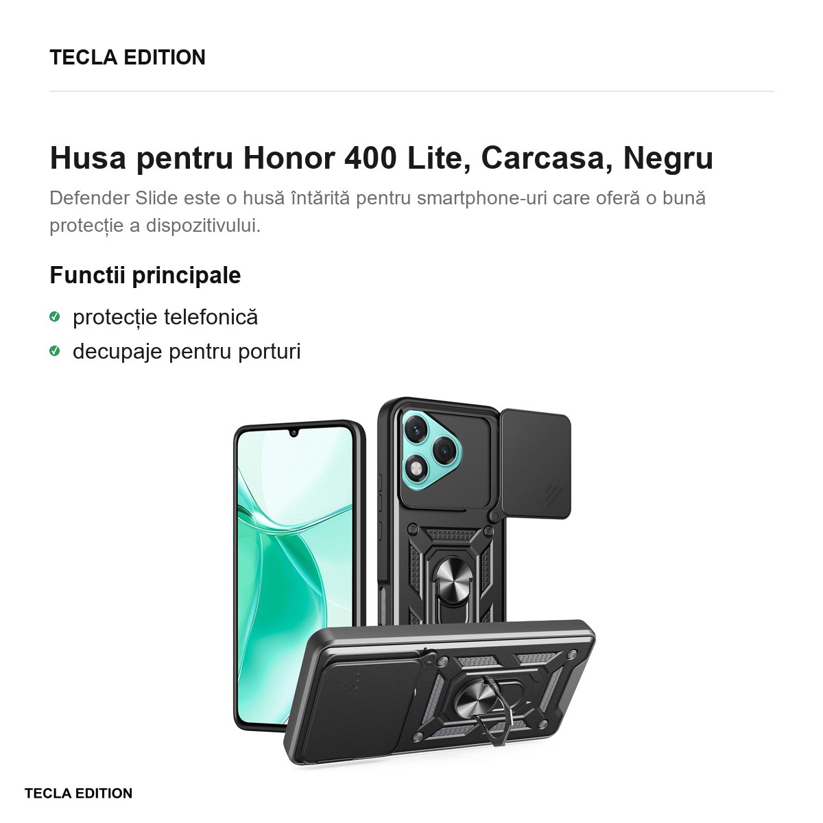 Husa Defender Slide pentru Honor 400 Lite, Carcasa, Negru [2]