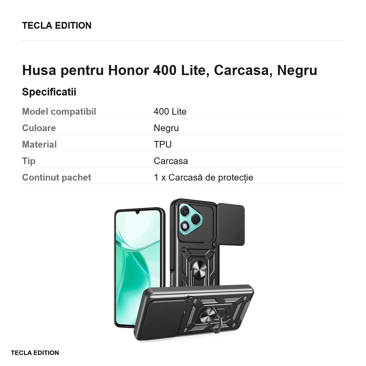 Husa Defender Slide pentru Honor 400 Lite, Carcasa, Negru [3]