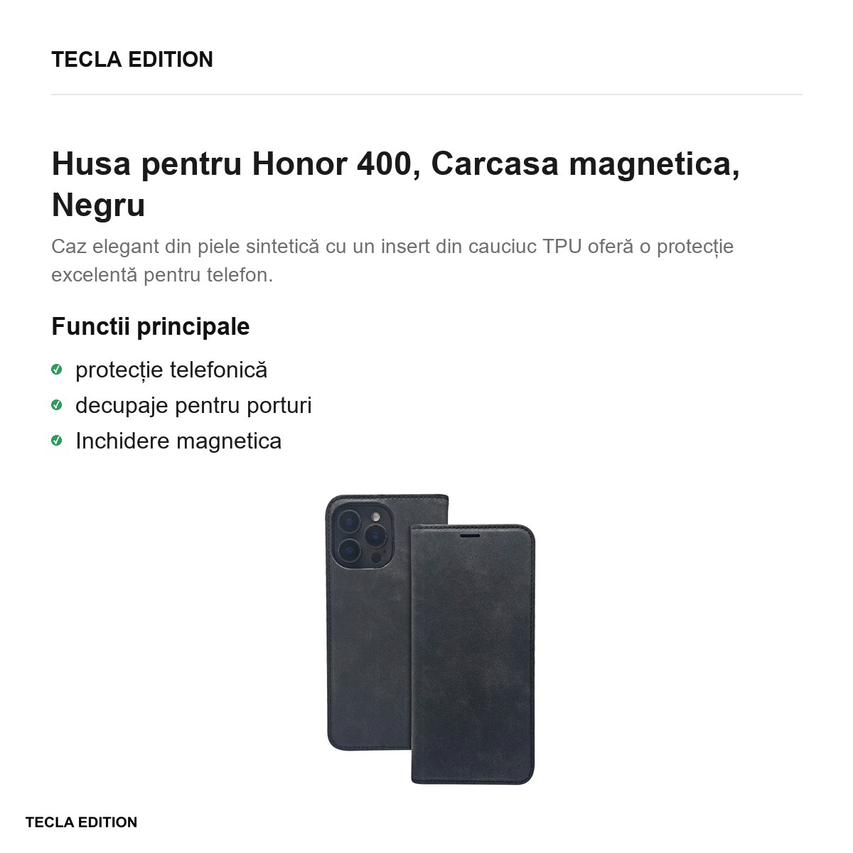 Husa Smart Suede pentru Honor 400, tip carte cu inchidere magnetica, Negru [2]