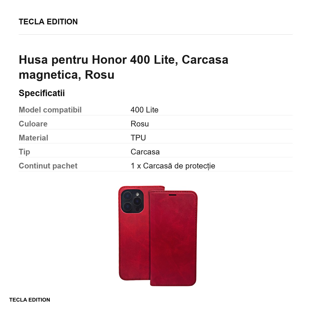Husa Smart Suede pentru Honor 400 Lite, tip carte cu inchidere magnetica, Rosu [3]
