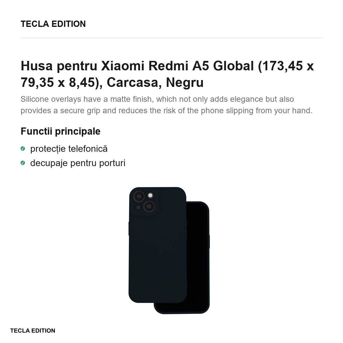 Husa Silicon pentru Xiaomi Redmi A5 Global, Carcasa, Negru [2]