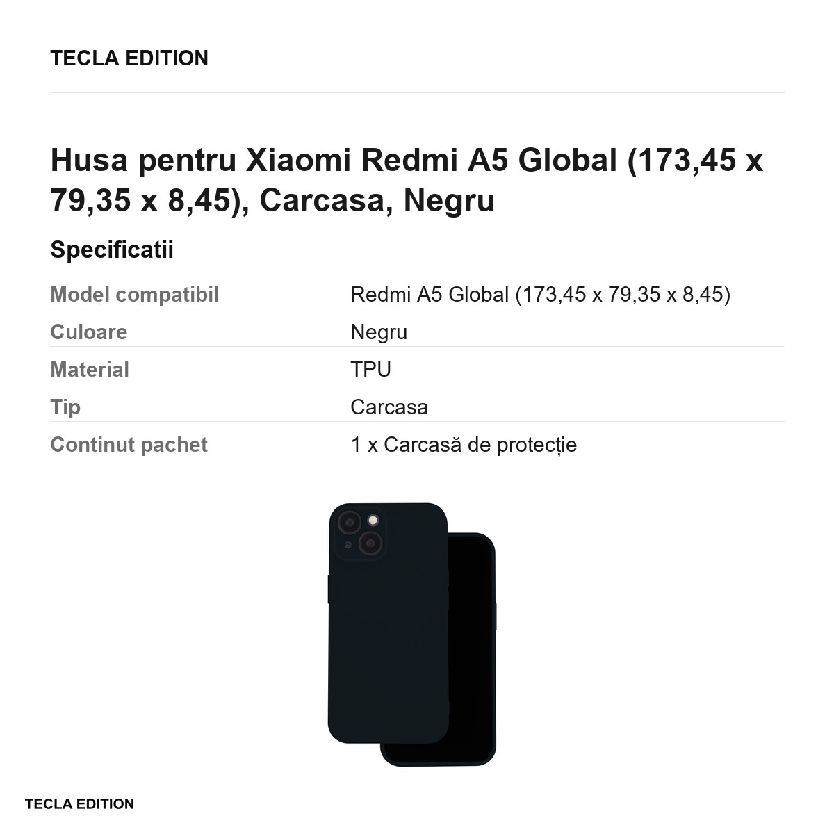 Husa Silicon pentru Xiaomi Redmi A5 Global, Carcasa, Negru [3]