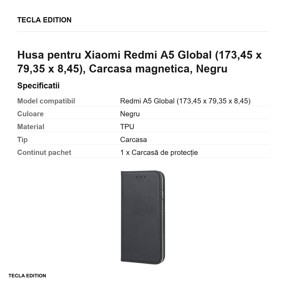 Husa Smart Magnetic pentru Xiaomi Redmi A5 Global, tip carte cu inchidere magnetica, Negru [3]